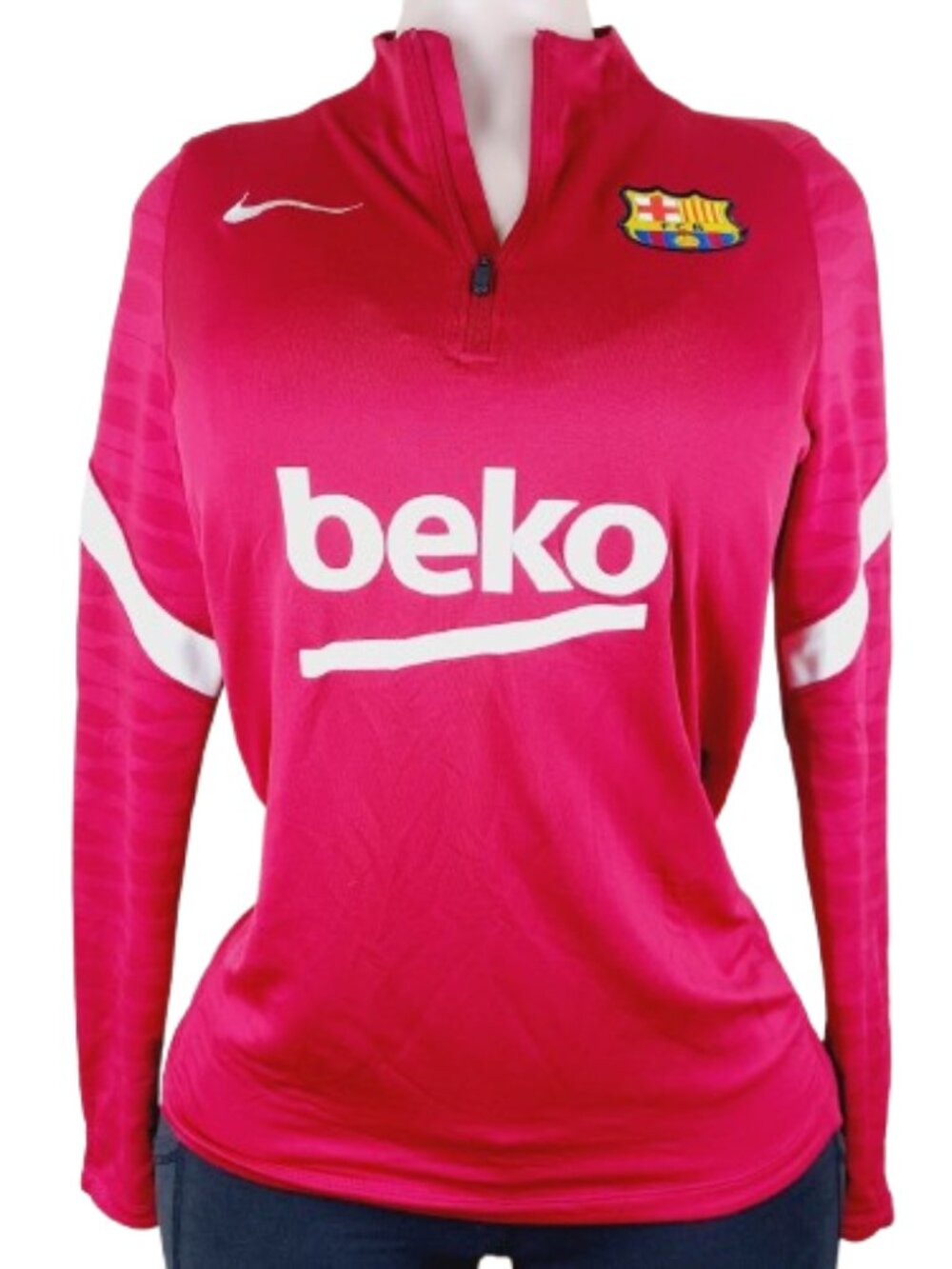 Nike Women's Pink Dri-FIT FC Barcelona Training Long Sleeve 1/4-Zip Jersey Top S